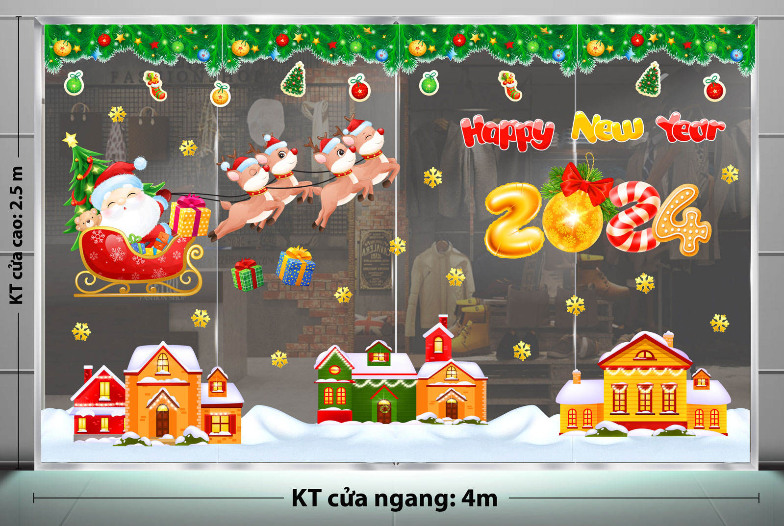 DECAL TRANG TRÍ GIÁNG SINH CHO KHÁCH SẠN THÀNH PHỐ TUYẾT