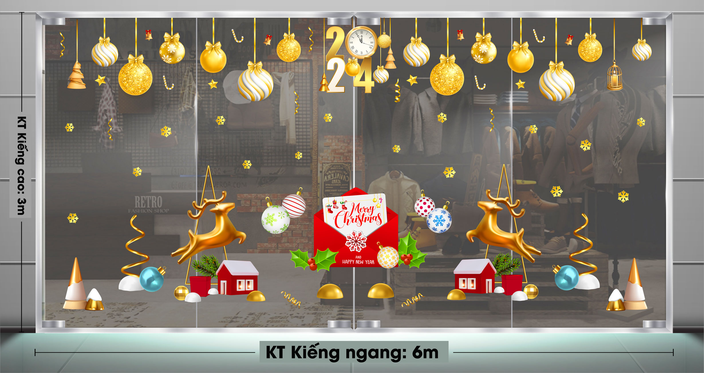 DECAL TRANG TRÍ GIÁNG SINH CHO TRUNG TÂM THƯƠNG MẠI NOEL VÀNG ẤM ÁP