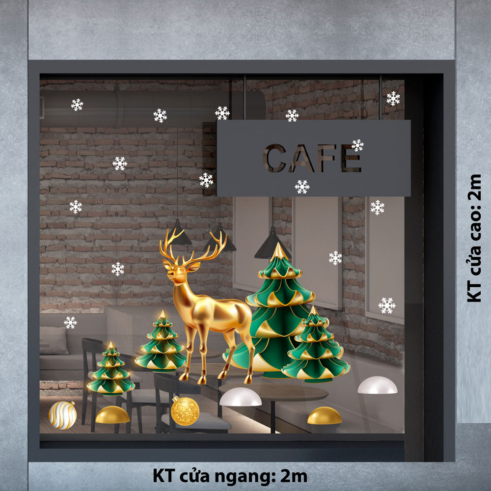 DECAL TRANG TRÍ NOEL TUẦN LỘC VÀNG VÀ NHỮNG CÂY THÔNG