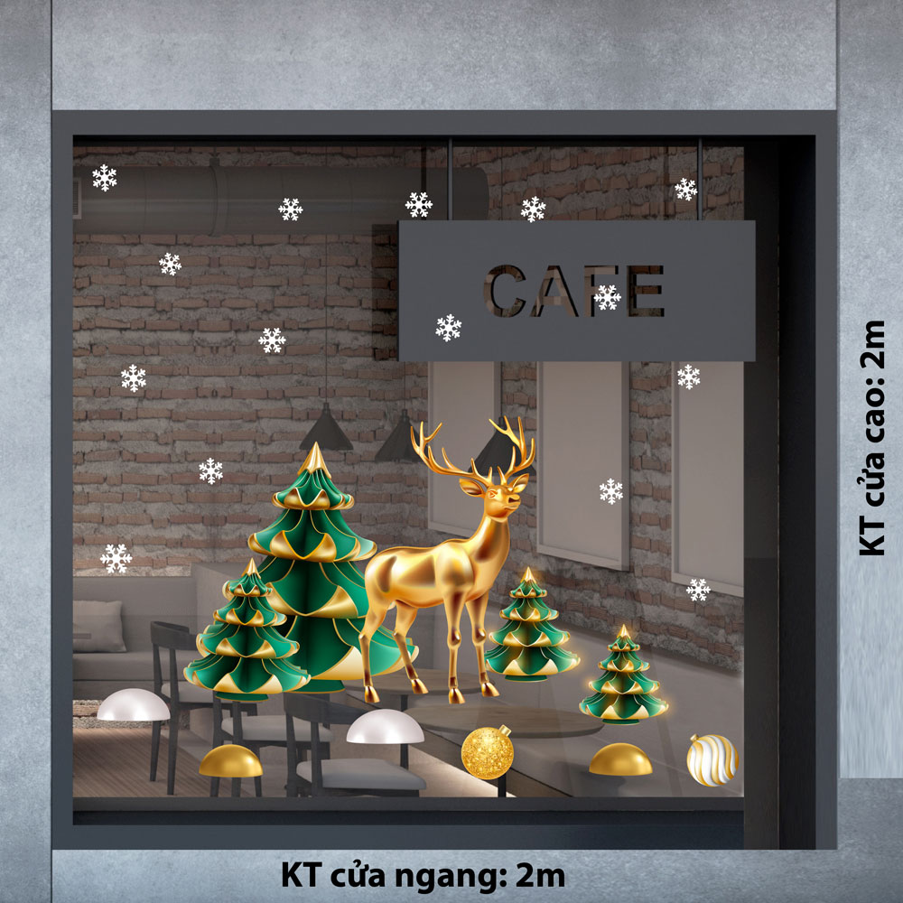 DECAL TRANG TRÍ NOEL TUẦN LỘC VÀNG VÀ NHỮNG CÂY THÔNG 2