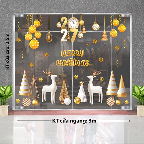 IN DECAL TRANG TR&Iacute; NOEL CHO SẢNH CHUNG CƯ NGƯỜI TUYẾT V&Agrave; &Ocirc;NG GI&Agrave; NOEL