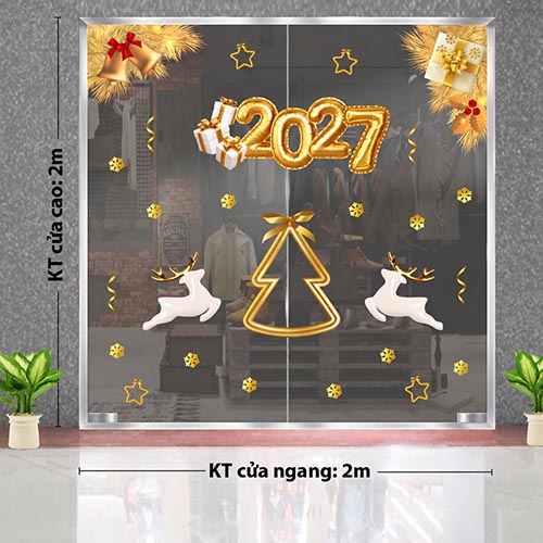 DECAL D&Aacute;N K&Iacute;NH TRANG TR&Iacute; NOEL 2027 CHO QU&Aacute;N CAFE CHU&Ocirc;NG TREO