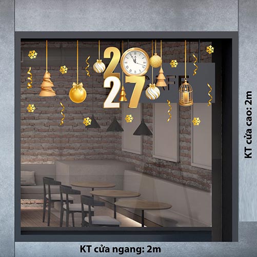 DECAL TRANG TR&Iacute; NOEL NHỮNG QUẢ CH&Acirc;U SẮC V&Agrave;NG