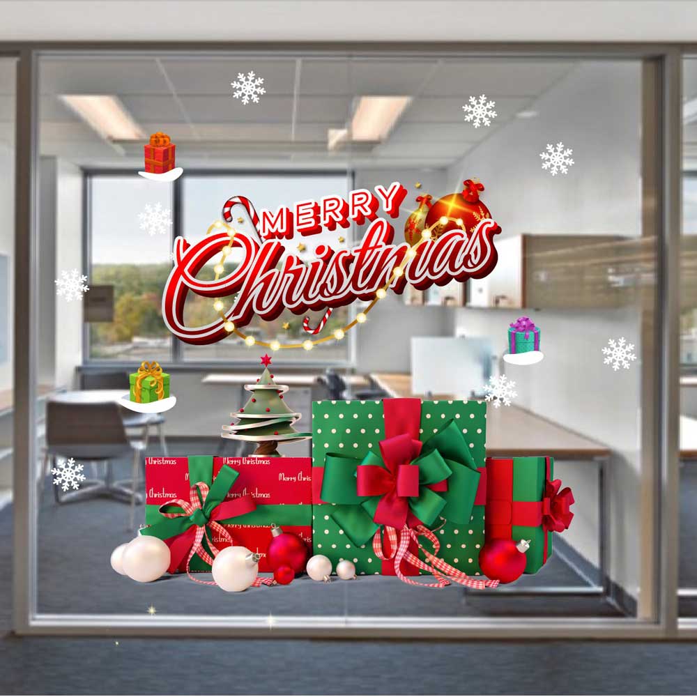TRANG TRÍ NOEL HỘP QUÀ XANH NƠ ĐỎ VÀ CHỮ CHRISTMAS