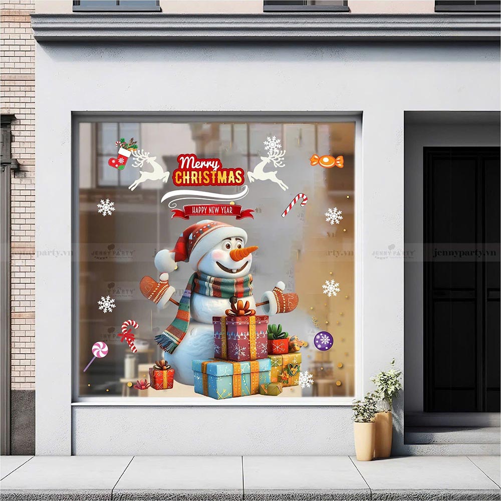 DECAL TRANG TRÍ NOEL NGƯỜI TUYẾT VỚI CHIẾC MŨI NGỘ NGHĨNH
