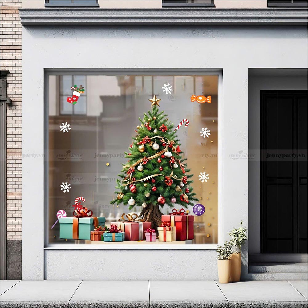 DECAL TRANG TRÍ NOEL CÂY THÔNG XANH VÀ NHỮNG HỘP QUÀ
