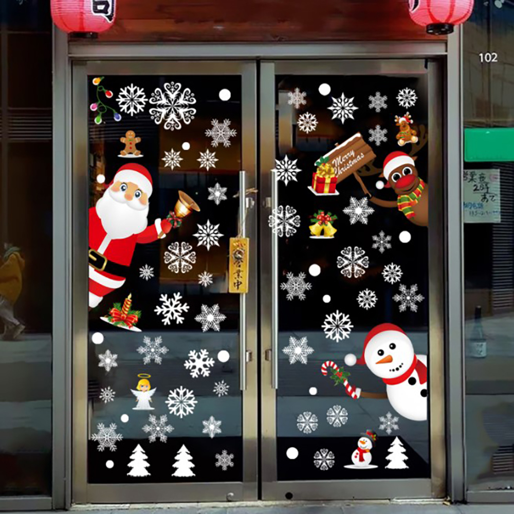 Decal trang trí Noel ông già, người tuyết và tuần lộc lấp ló đón chào