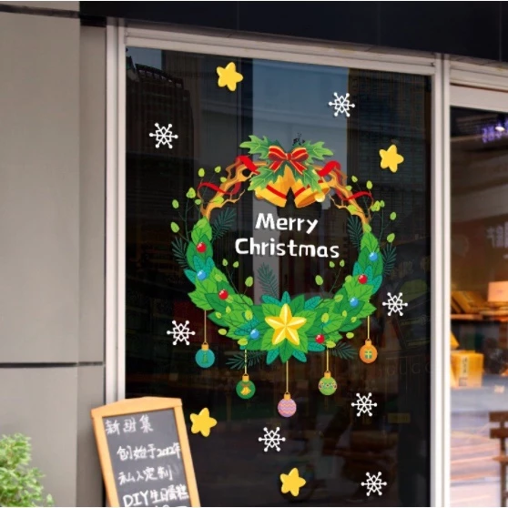 DECAL TRANG TRÍ NOEL TĨNH ĐIỆN VÒNG NGUYỆT QUẾ KÈM CHUÔNG 