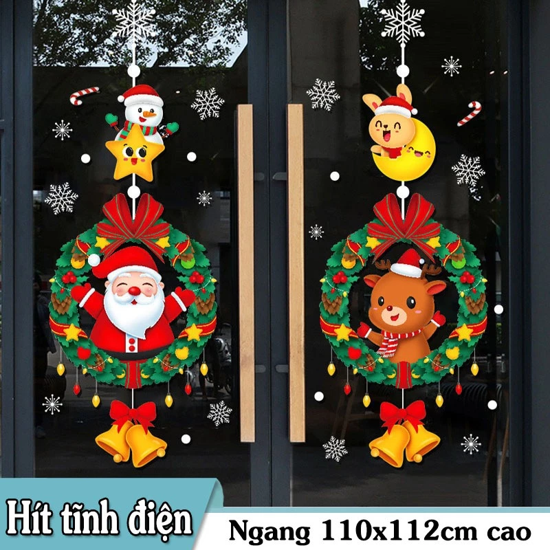 DECAL TĨNH ĐIỆN TRANG TRÍ NOEL DÂY TREO ÔNG GIÀ NOEL VÀ TUẦN LỘC