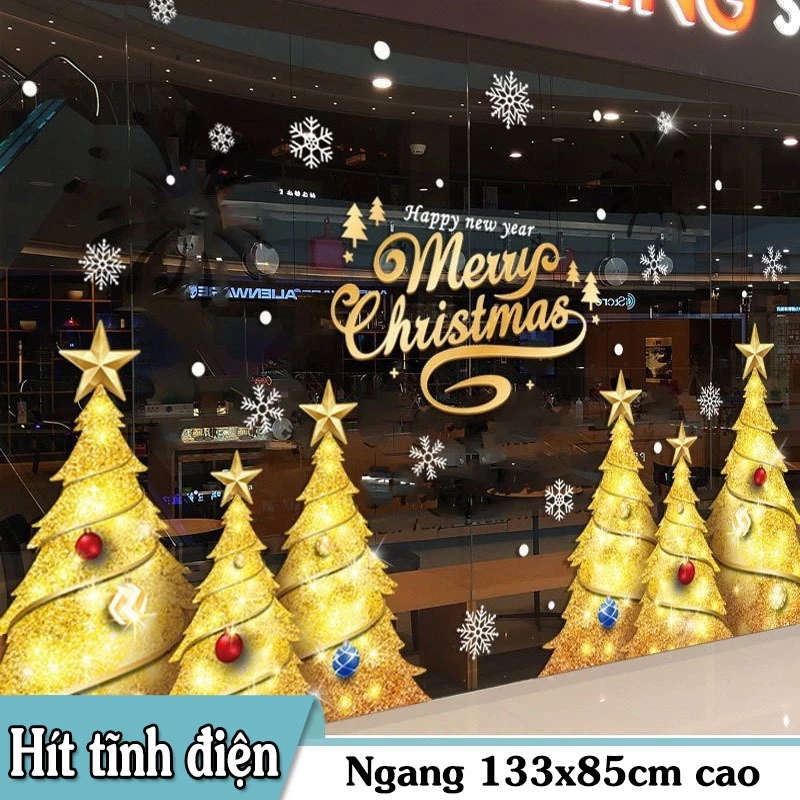 DECAL TĨNH ĐIỆN TRANG TRÍ NOEL NHỮNG CÂY THÔNG VÀNG