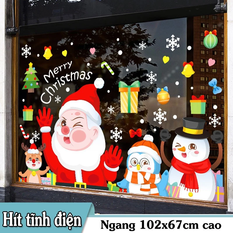DECAL TĨNH ĐIỆN TRANG TRÍ NOEL ÔNG GIÀ NOEL VÀ NHỮNG NGƯỜI BẠN VẪY CHÀO