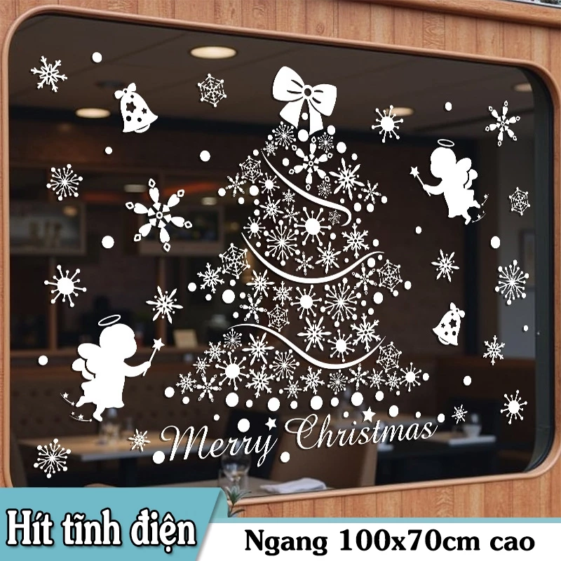 DECAL TĨNH ĐIỆN TRANG TRÍ GIÁNG SINH CÂY THÔNG TRẮNG VÀ NHỮNG THIÊN THẦN