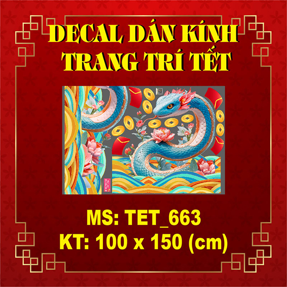 DECAL TRANG TRÍ TẾT RẮN HOA SẮC MÀU UỐN LƯỢN