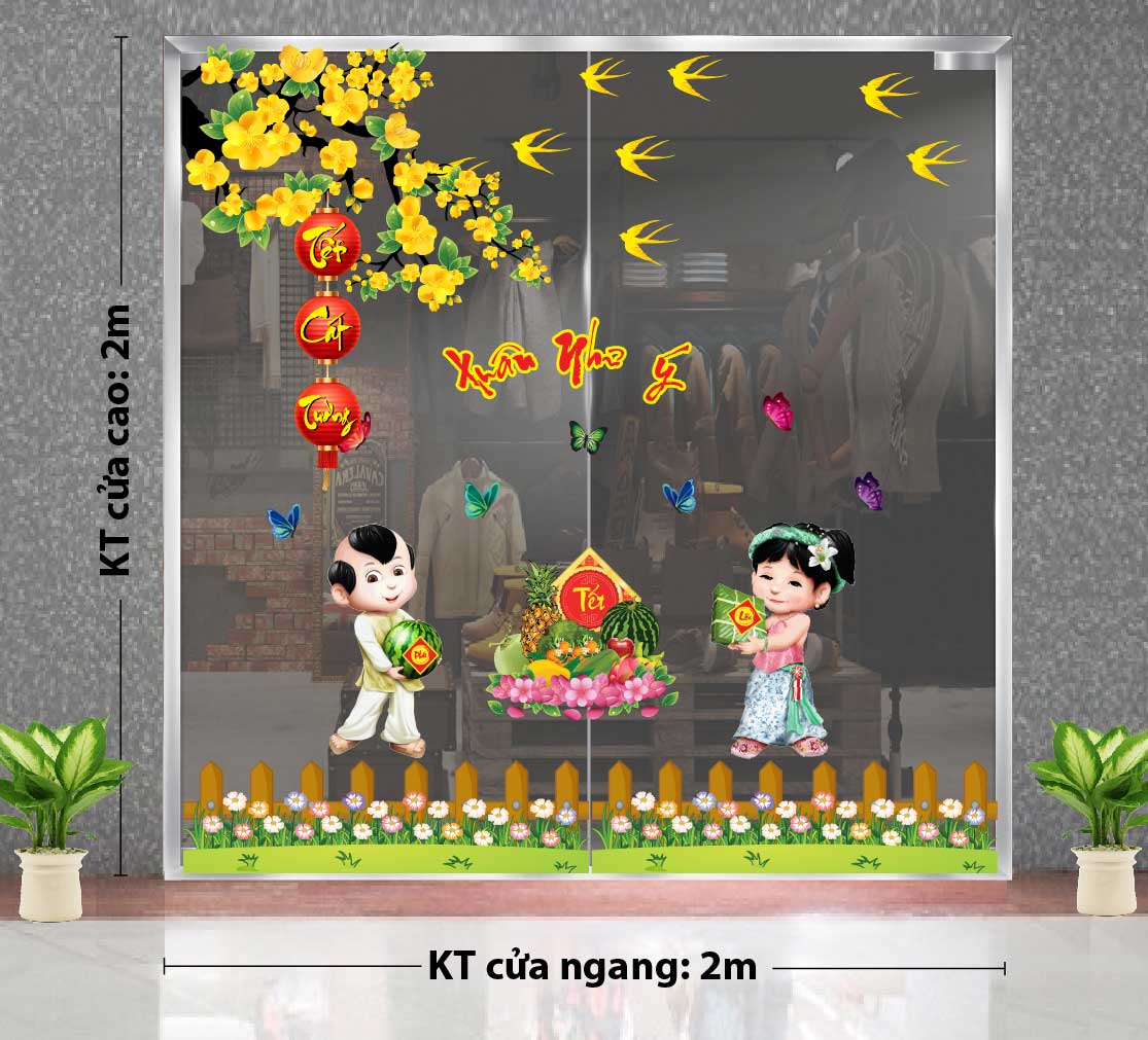 TRANG TRÍ DECAL TẾT BÉ ĐÓN XUÂN 