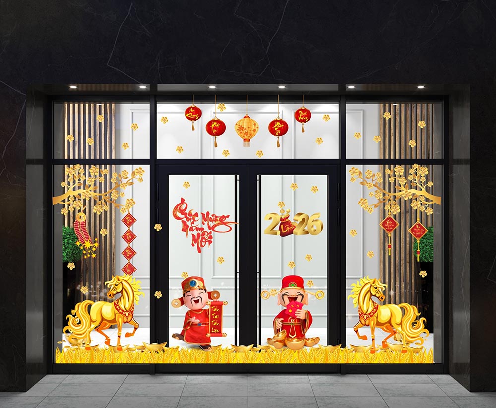 Xu hướng thiết kế decal trang trí Tết Bính Ngọ 2026