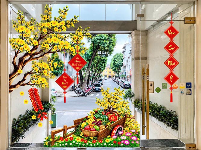 Hướng dẫn cách chọn kích thước, mẫu mã và giá decal trang trí Tết 