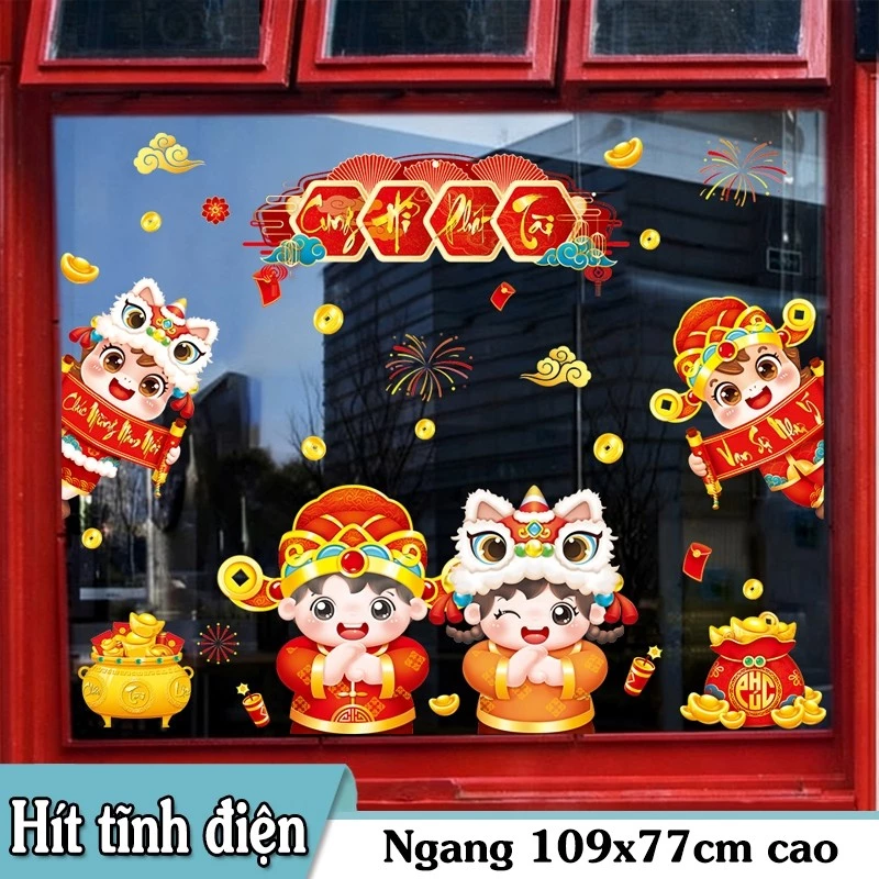 DECAL TĨNH ĐIỆN TRANG TRÍ TẾT 2026 NHỮNG NGƯỜI BẠN LẤP LÓ ĐÓN CHÀO