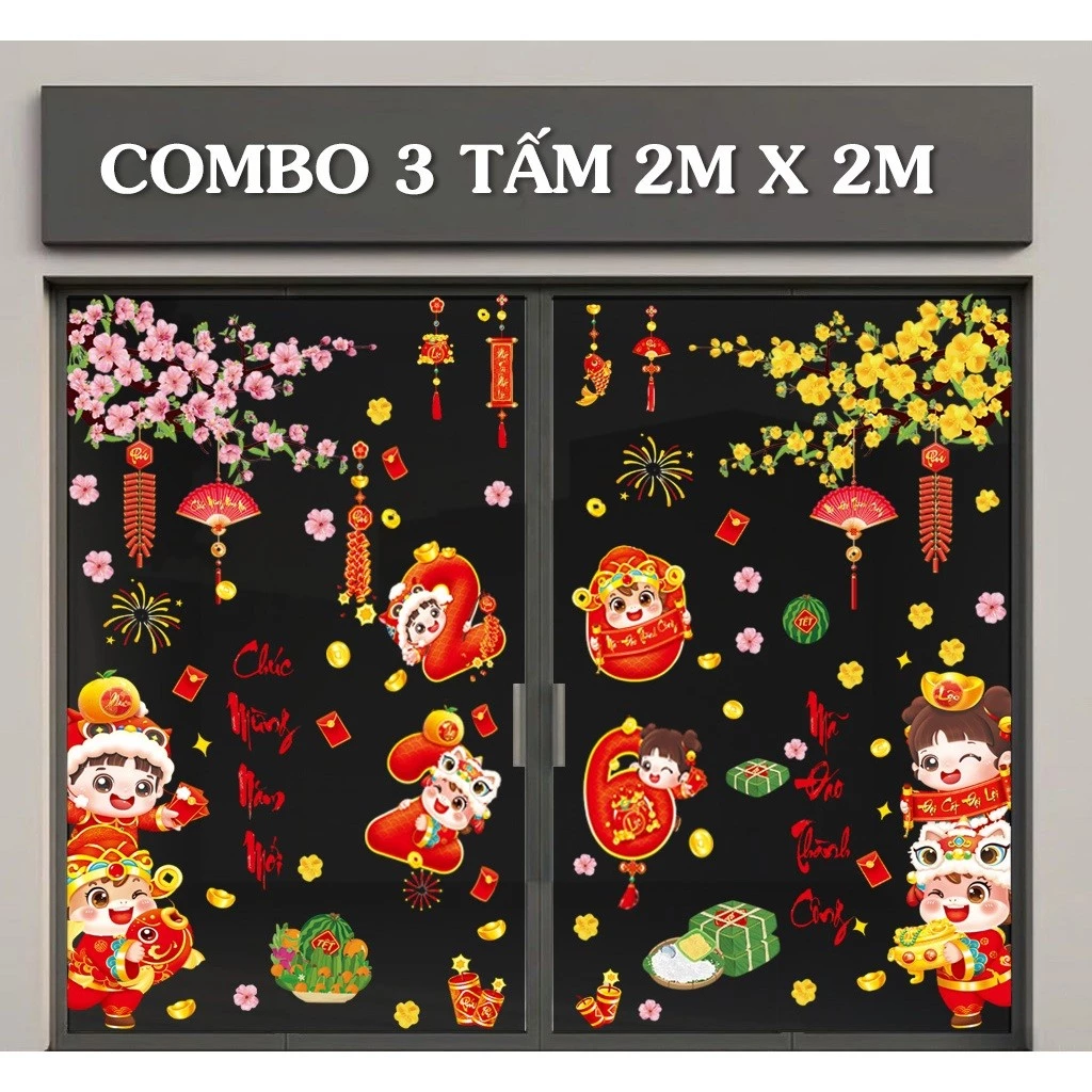 DECAL TĨNH ĐIỆN TRANG TRÍ TẾT MAI ĐÀO CHÀO XUÂN BÍNH NGỌ