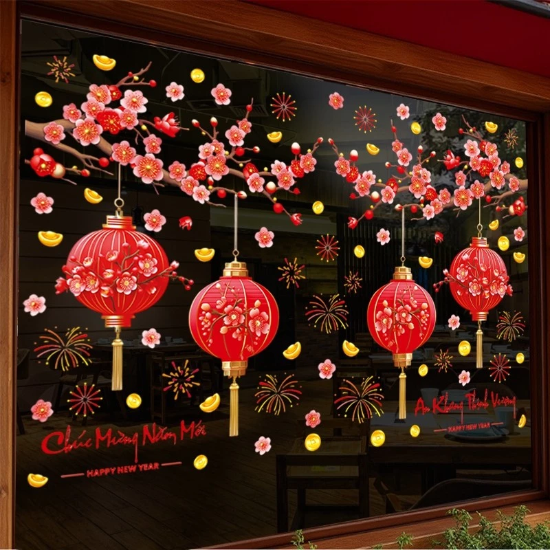 Decal Tết Tĩnh Điện Cành Đào Vá Lồng Đèn