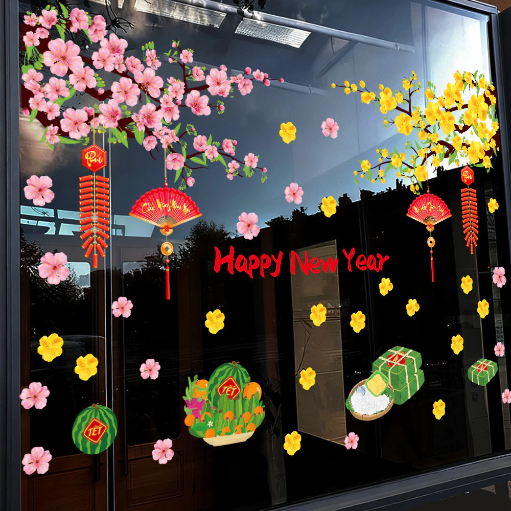 DECAL TẾT TĨNH ĐIỆN NHÁNH MAI NHÁNH ĐÀO