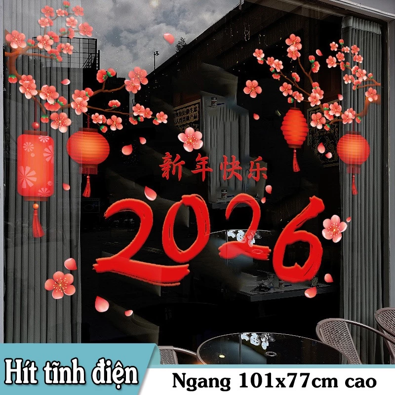 DECAL TĨNH ĐIỆN TRANG TRÍ TẾT CÀNH ĐÀO ĐỎ 2026
