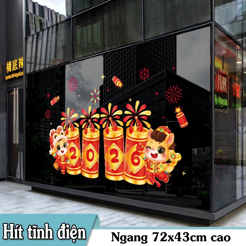 DECAL TĨNH ĐIỆN TRANG TRÍ TẾT PHÁO XUÂN