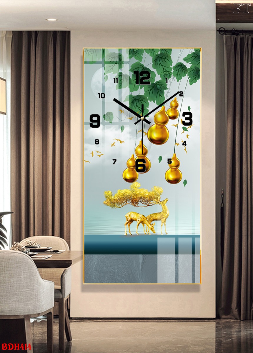TRANH ĐỒNG HỒ TR&Aacute;NG GƯƠNG CỬU NGƯ V&Agrave; HỒ L&Ocirc; V&Agrave;NG
