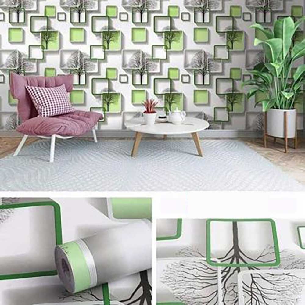 DECAL DÁN TƯỜNG Ô VUÔNG CÂY XANH