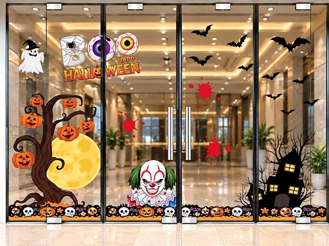 DECAL TRANG TR&Iacute; HALLOWEEN CHO SẢNH TO&Agrave; NH&Agrave; 