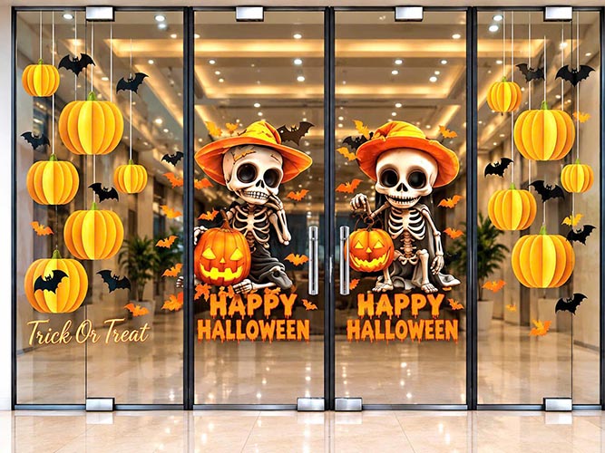 DECAL TRANG TR&Iacute; HALLOWEEN CHO CỬA K&Iacute;NH QU&Aacute;N BAR