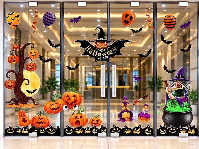 DECAL HALLOWEEN NG&Ocirc;I L&Agrave;NG DƠI ĐEN V&Agrave; PH&Ugrave; THUỶ