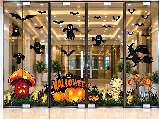 DECAL HALLOWEEN TRANG TR&Iacute; CỬA K&Iacute;NH CHUNG CƯ