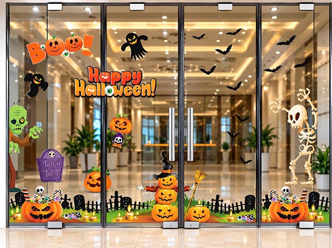 DECAL HALLOWEEN NG&Ocirc;I L&Agrave;NG XƯƠNG KH&Ocirc; V&Agrave; Y&Ecirc;U TINH