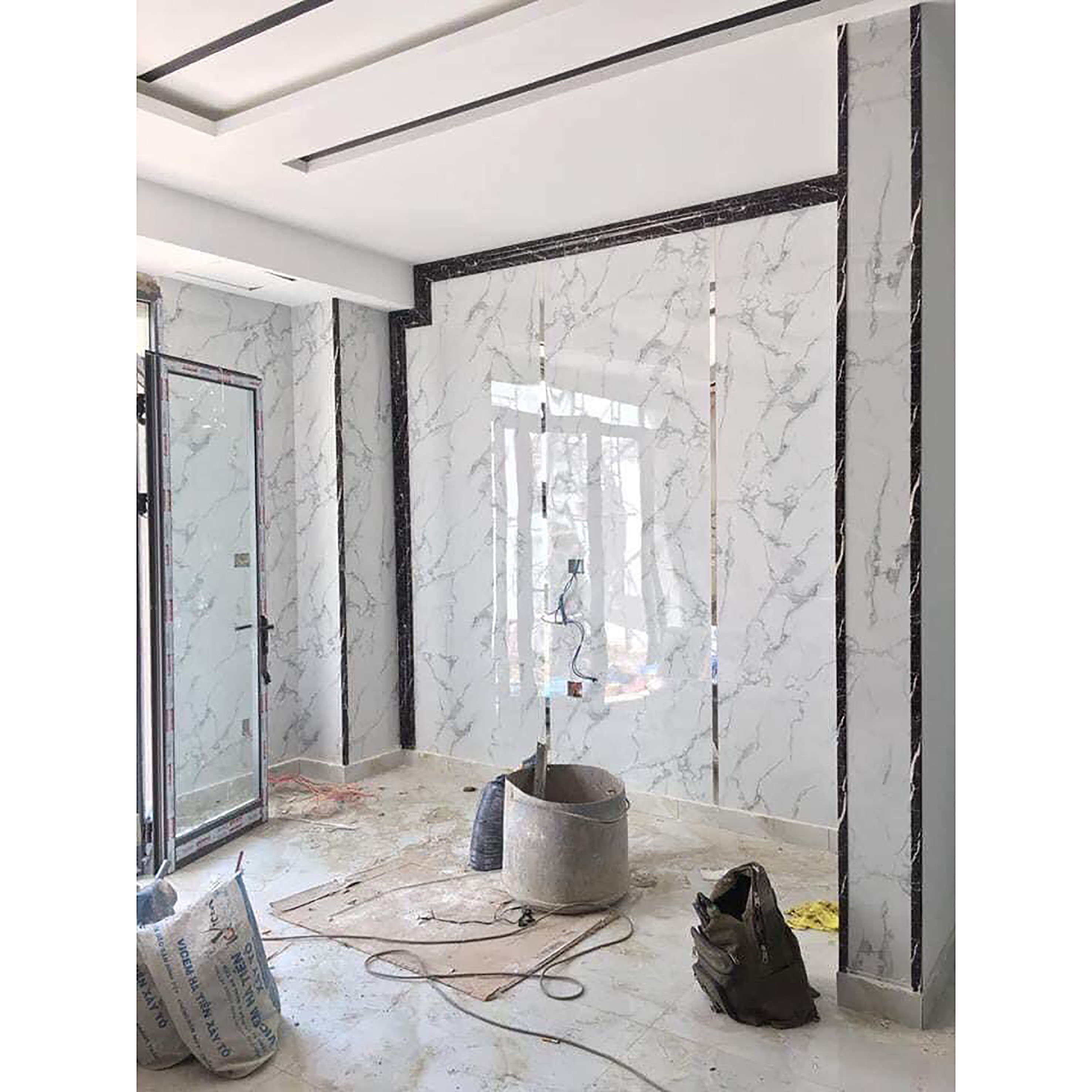 TẤM ỐP PVC 3D VÂN ĐÁ HOA CƯƠNG XÁM TRẮNG