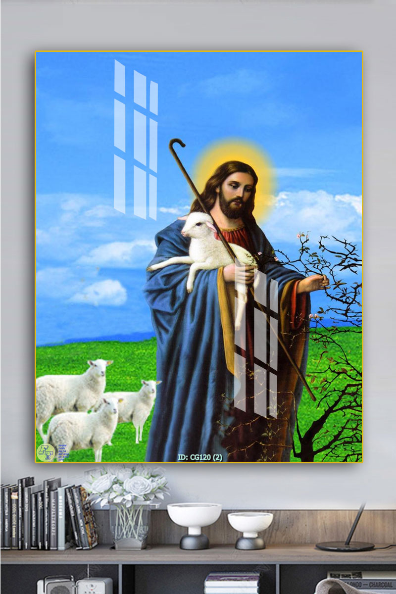 Tranh dán tường 3D Thiên chúa Giêsu bên đàn cừu