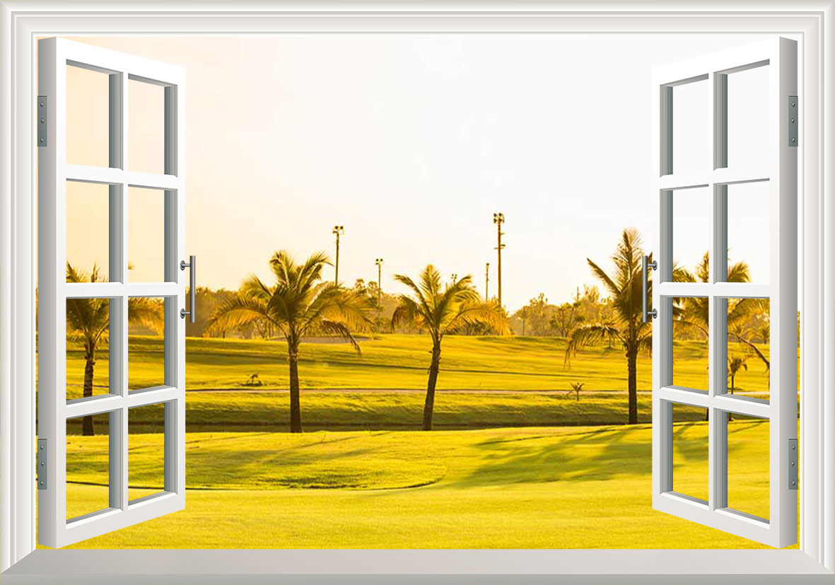 Tranh cửa sổ nắng chiều trên sân Golf