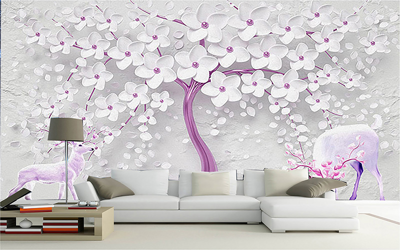 Tranh dán tường 3D cây hoa ngọc bích tím
