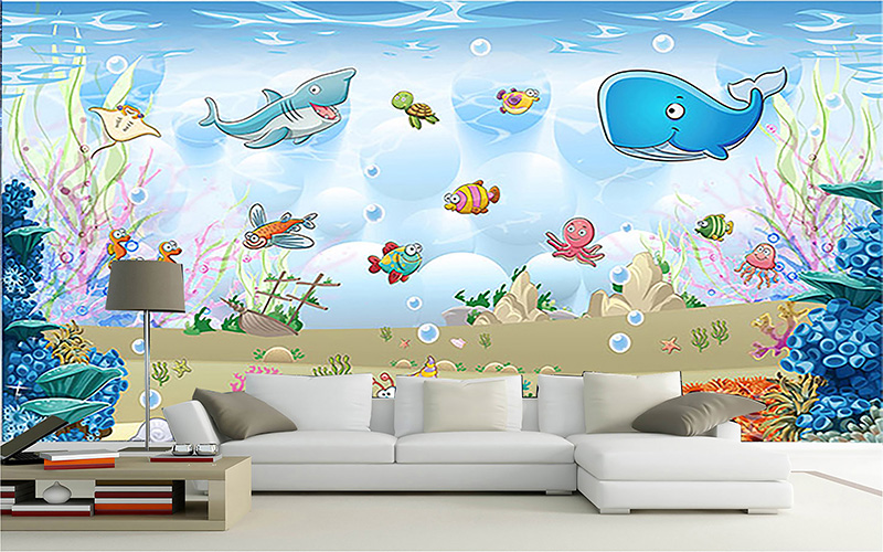 Vải dán tường 3D lòng đại dương dán phòng trẻ em