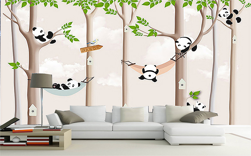 Tranh dán tường 3D khu vườn gấu Panda