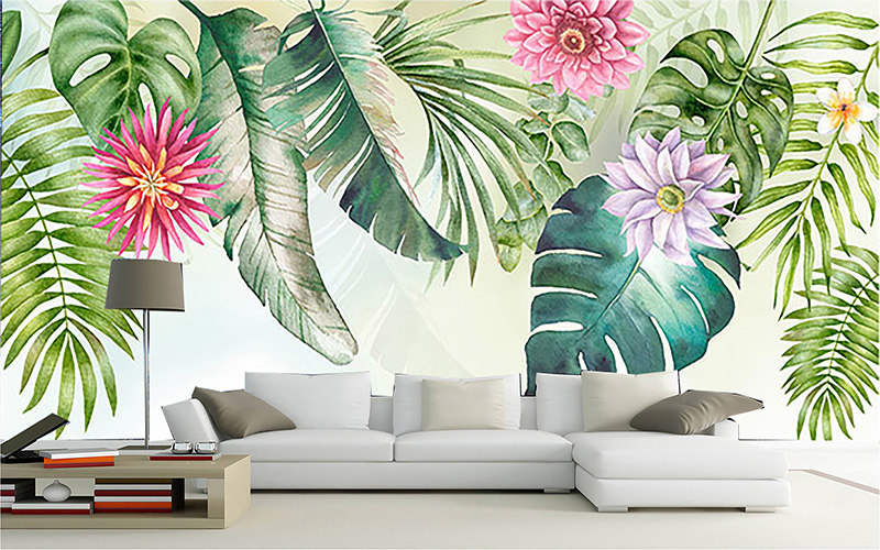 tranh dán tường phòng khách khu vườn nhiệt đới