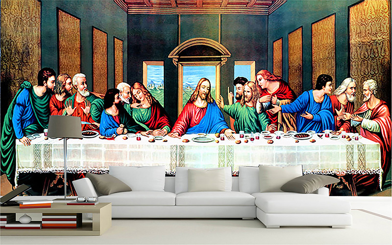 Tranh dán tường 3D bữa tối cuối cùng 12 thánh tông đồ cùng với chúa Giêsu