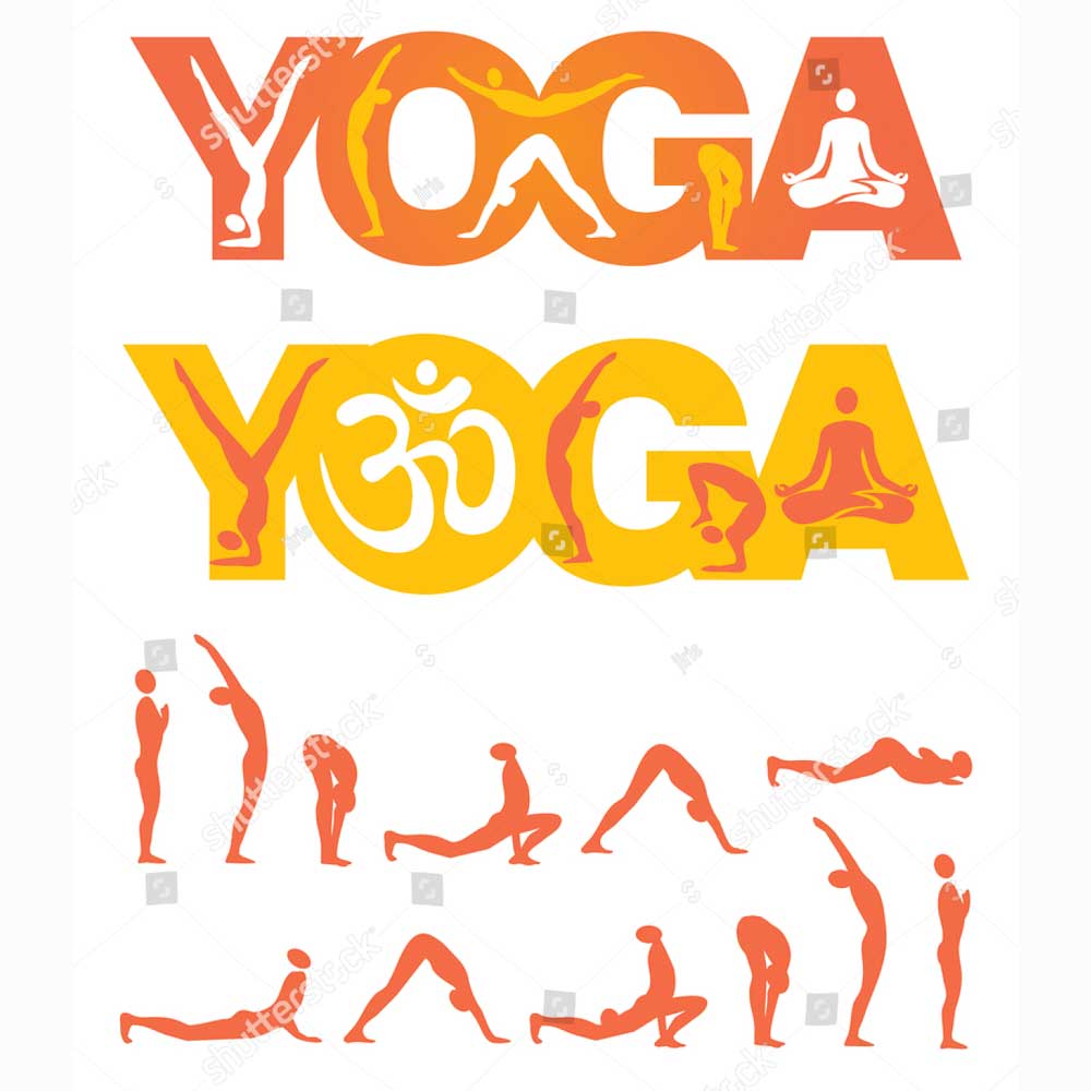Tranh Chữ Khắc Trong Yoga Với Các Tư Thế Yoga Và Tắm Nắng
