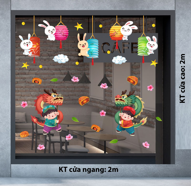 DECAL TRANG TRÍ TRUNG THU EM BÉ MÚA RỒNG