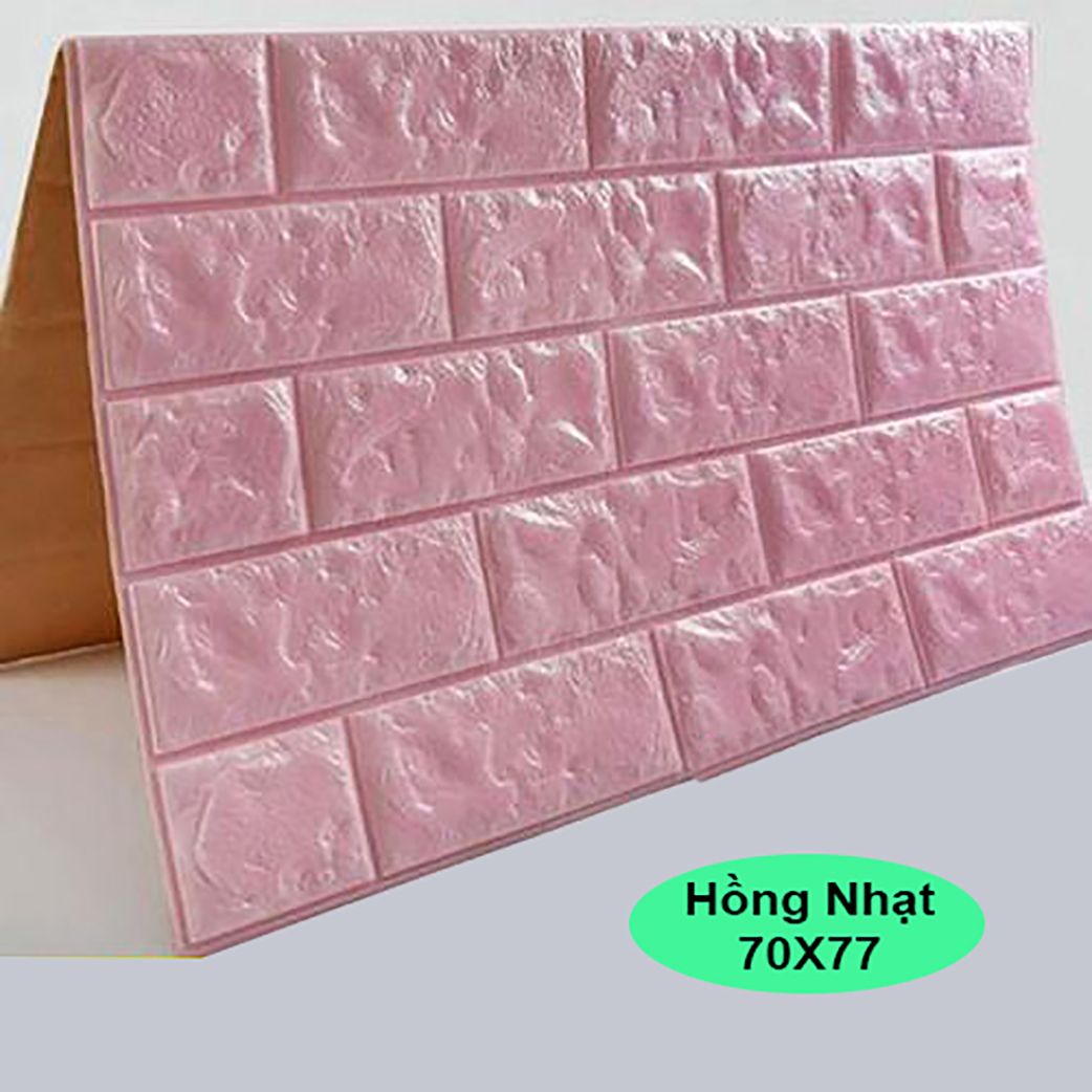 Xốp dán tường 3D viên gạch màu hồng phấn (4mm)