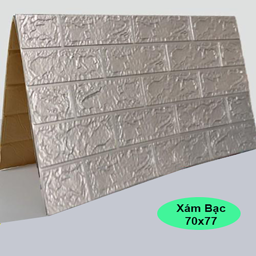 Xốp dán tường 3D viên gạch màu xám bạc (4mm)