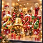 DECAL TĨNH ĐIỆN TRANG TRÍ NOEL CHO QUÁN CAFE 2027 CHUÔNG VÀNG