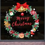 DECAL TRANG TRÍ NOEL VÒNG NGUYỆT QUẾ XANH VÀ CHUÔNG VÀNG