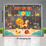 DECAL DÁN KÍNH TRANG TRÍ TẾT MÚA RỒNG VÀ NGỰA KÉO XE VÀNG NĂM 2026