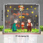 DECAL DÁN KÍNH TRANG TRÍ TẾT ÔNG BÀ CHÁU ĐÓN XUÂN TRÊN CÁNH ĐỒNG