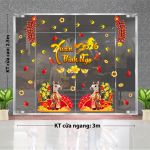 DECAL DÁN KÍNH TRANG TRÍ TẾT ĐÔI NGỰA CHÚC XUÂN VÀ HAI PHONG PHÁO ĐỎ